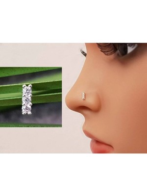 Begonia Accessories 925 Ayar Gümüş  Zirkon Üç Taş Çubuk Hızma