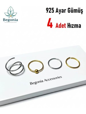 Begonia Accessories 925 Ayar Gümüş 4 Adet Halka Hızma Set / 14