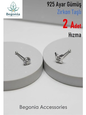 Begonia Accessories 925 Ayar Gümüş  2 Adet Zirkon Taşlı Hızma Set