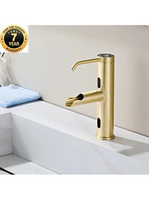 OEM Sensörlü Banyo Lavabo Bataryası+Sıvı Sabunluklu 2in1 Modern Lüx 2026 Ithal 7 Yıl Garanti Mat Gold