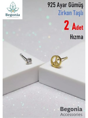Begonia Accessories 925 Ayar Gümüş  2 Adet Zirkon Taşlı Hızma Set