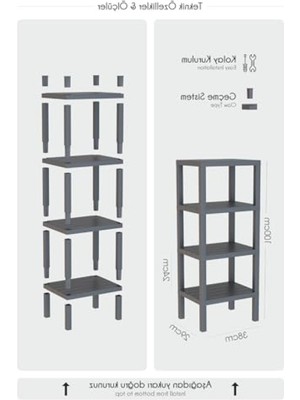 MarkEntegra 4 Katlı Plastik Depolama Rafı, Gri, Çok Amaçlı
