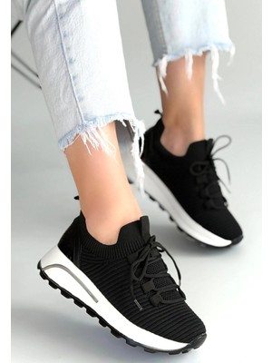 Afrodit AVM Feort Siyah Triko Bağcıklı Spor Ayakkabı