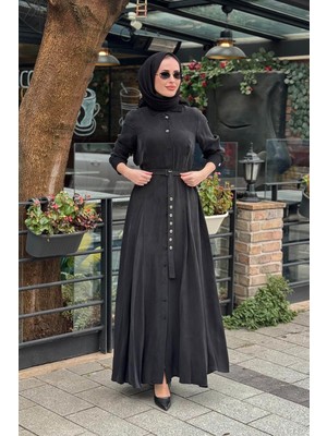 Miss Dalida Yaka ve Bilekleri Triko Cupra Elbise T26Y-4010 Siyah