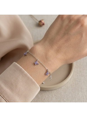 Vaoov 925 Ayar Gümüş Mor Taşlı Kelebek Bileklik