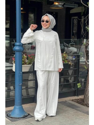 Naki & Mascara Pantolonlu Takım 26MY2136 Ekru