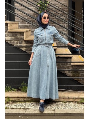 Kayra Denim Elbise KA-B26-23029 Açık Mavi