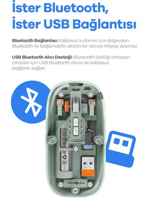 Plentiful Kablosuz Mouse Fare Şarjlı Bluetooth Wireless Çift Modlu Sessiz 5 Tuşlu Şeffaf Dpı Kontrol Siyah
