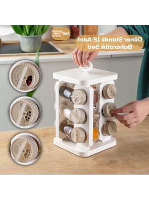 MarkEntegra 12'li Cam Baharatlık Düzenleyici, Döner Kapaklı Prizma Tasarım