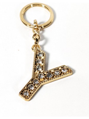 Moncuk Design Y Harfi Taşlı Gold Metal Anahtarlık – Şık ve Parlak Tasarım
