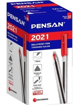 Belirtilmemiş Tükenmez Kalem 2021 Üçgen Gövdeli Şeffaf Kırmızı 50'li