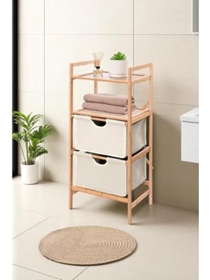 MarkEntegra Bambu 2 Raflı ve 2 Çekmeceli Banyo Düzenleyici Dolap