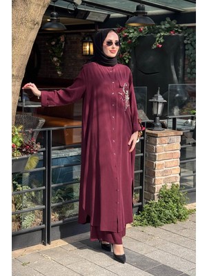 Heddy & Nurcan Çetin Nurcan Çetin Pantolonlu Takım 26444 Bordo