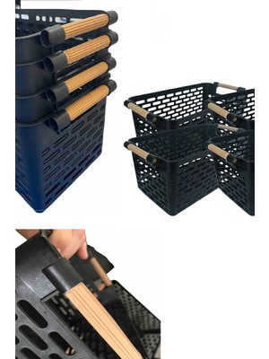 4'lü Ahşap Renk Plastik Saplı Organizer Sepet Seti