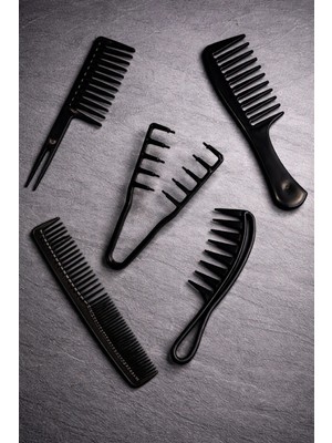 Aymeta 5’li Profesyonel Siyah Tarak Seti Kuaför Tipi Saç Açma ve Şekillendirme Tarağı Seti