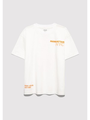 Mavi Kedi Sırt Baskılı Ekru Tişört 6610408-70057