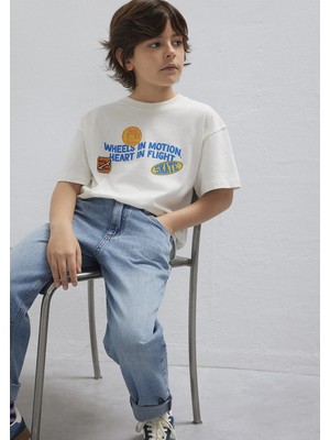 Mavi Skate Baskılı Ekru Tişört 6610450-70057