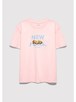 Mavi Kedi Baskılı Pembe Tişört 7610402-71007