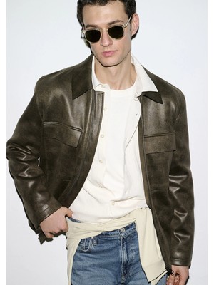 Mavi Cep Detaylı Kahverengi Ceket 0110780-70219