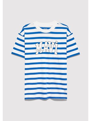 Mavi Mavi Baskılı Çizgili Tişört 6610251-91364