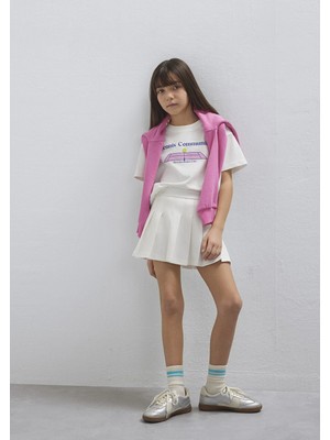 Mavi Pileli Ekru Şort Etek 7310006-70057