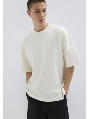 Mavi Silikon Logo Baskılı Ekru Basic Tişört 0613188-71610