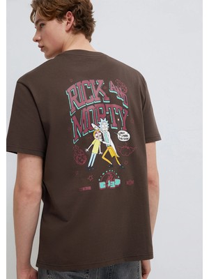 Mavi Rick And Morty Baskılı Kahverengi Tişört 0613205-70251