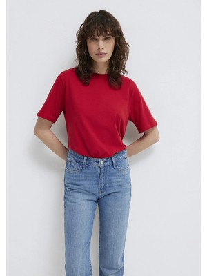 Mavi Bisiklet Yaka Kırmızı Basic Tişört 1600955-86417