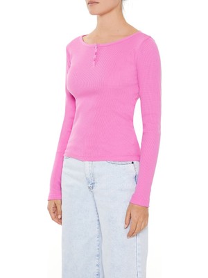 F21 Düğme Detaylı Uzun Kollu Tişört