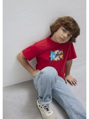 Mavi Sonic Baskılı Kırmızı Tişört 6610431-70478