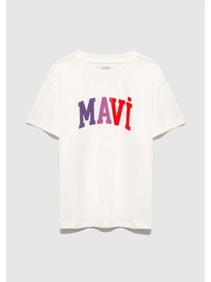 Mavi Mavi Logo Baskılı Ekru Tişört 7610425-70057