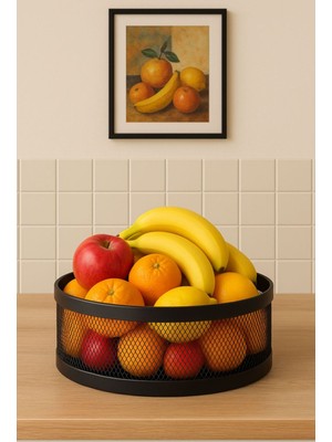 Metal Meyve Sepeti, Siyah, 30X15 Cm, Mutfak Düzenleyici, Masaüstü Organizatör