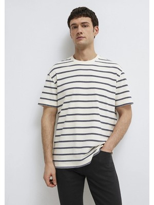 Mavi Çizgili Ekru Tişört 0613138-70057