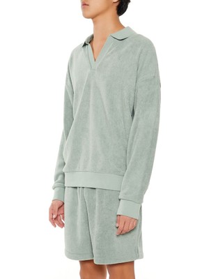 F21 Yumuşak Dokulu Polo Yaka Sweatshirt