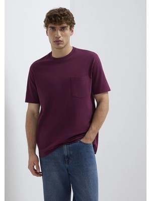 Mavi Cep Detaylı Mor Basic Tişört 066248-70670