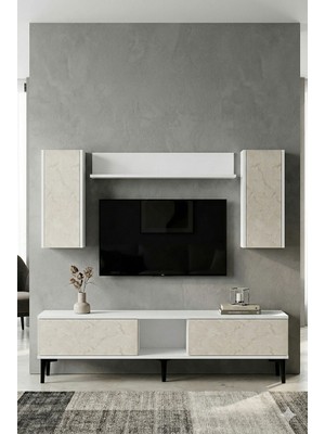 Yumedi Design TVR1599BT - Didema Tv Ünitesi Takımı 150CM Beyaz-Traverten