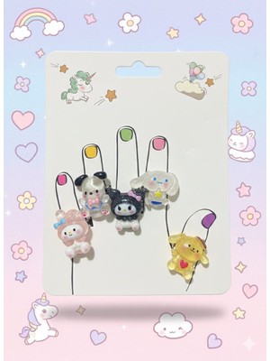 Kuromi Cinnamoroll My Melody 5 Adet Ayarlı Yüzük Set Kız Çocuk Genç Kadın Hediyelik