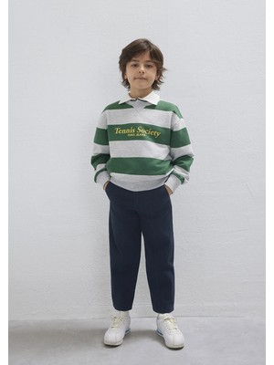 Mavi Çizgili Baskılı Yeşil Sweatshirt 6S10170-71697