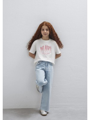 Mavi Mavi Logo Baskılı Ekru Tişört 7610386-70057