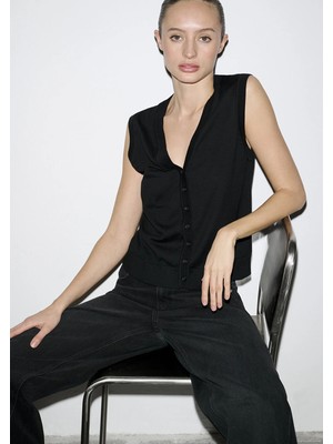 Mavi Düğmeli Siyah Triko Yelek 1710867-900