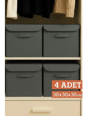 4’lü Antrasit Kumaş Dolap Içi Düzenleyici Kutu, 30X30X30 cm