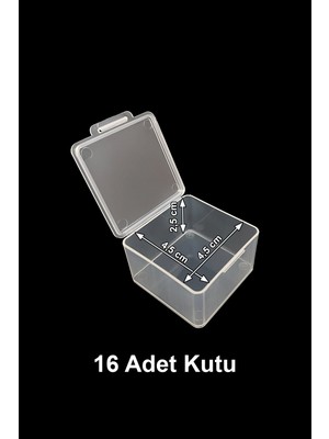 Şeffaf Plastik Kutu, 4,5x4,5x2,5 Cm, 16 Adet, Saklama ve Organizasyon