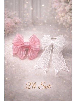 Nati Co Organze ve Dantel Fiyonk Saç Lastiği 2’li Kombin Set