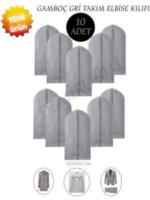 10 Adet Gri Takım Elbise Kılıfı Gamboç Dolap Organizer Seti