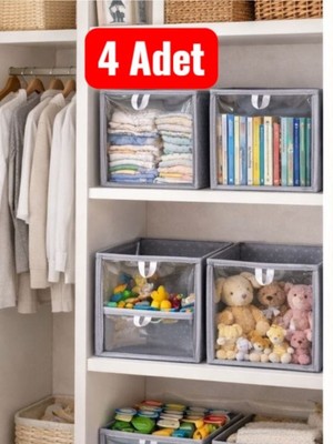 4'lü Puantiyeli Şeffaf Kutu, 30X30X30, Dolap ve Raf Organizer