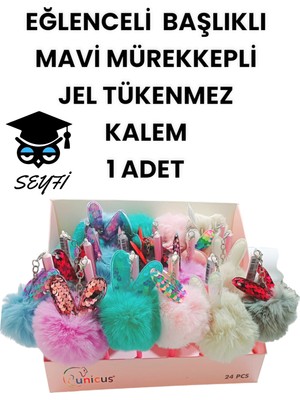 Belirtilmemiş Eğlenceli Başlıklı Ince Uçlu Jel Tükenmez Kalem Mavi Mürekkep