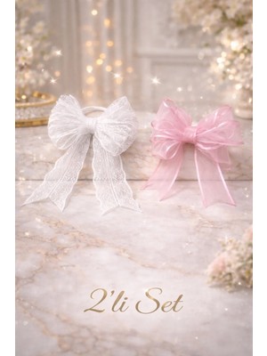 Nati Co Dantel & Organze Fiyonk Lastik Toka 2’li Set – Zarif Kız Çocuk Saç Aksesuarı