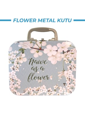 Renkli Çiçek Desenli Metal Saklama Kutusu, Kulplu Organizer 20,5X17X6,5 cm