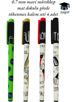 Belirtilmemiş 0.7 mm Mavi Mürekkep Mat Dokulu Gövde  Tükenmez Kalem Seti 4 Adet