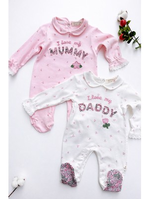 UmBaby Kız Bebek 2’li Tulum Seti – Mommy & Daddy Nakışlı Yenidoğan Bebek Tulum (Pakette 0-3 & 3-6- Ay)